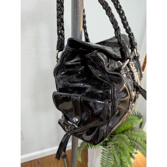 Francesco Biasia Patent Leather Top Shoulder Black Bag w/ Dustbag - Picture 4 of 15